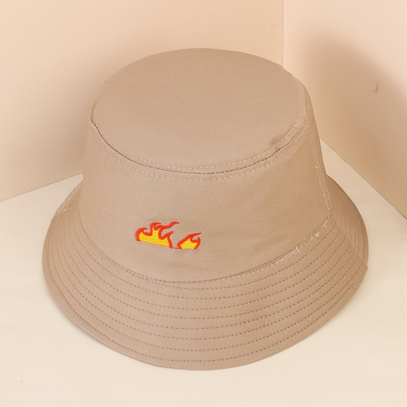 Flame Embroidery Bucket Hat Casual Hip Hop Basin Hat Solid Unisex Fisherman Cap