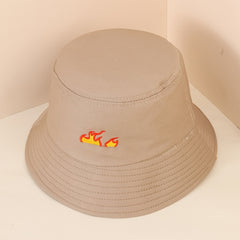 Flame Embroidery Bucket Hat Casual Hip Hop Basin Hat Solid Unisex Fisherman Cap