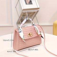 Mini Scarf Handle 3D Plaid Satchel Crossbody Handbag
