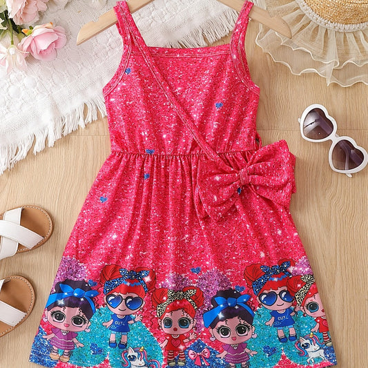 Girls Cartoon Graphic Cami Dress Casual Party Vacation Kids Clothing