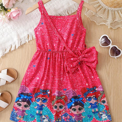 Girls Cartoon Graphic Cami Dress Casual Party Vacation Kids Clothing