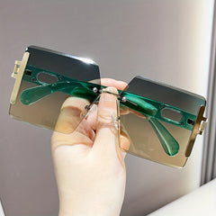 Square Sunglasses Rimless Cut Edge Retro Glasses Y2K Fashion Sunscreen