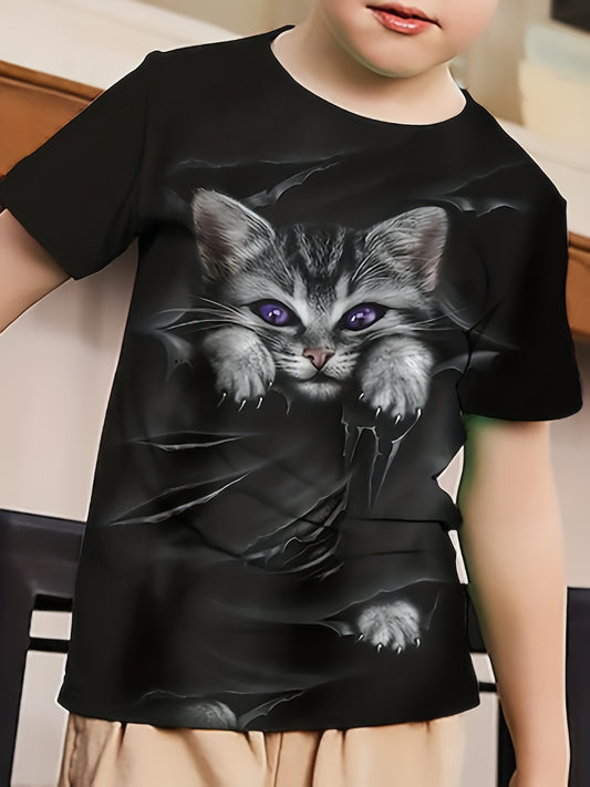 Cute Cat 3D Pattern T-Shirt for Kids