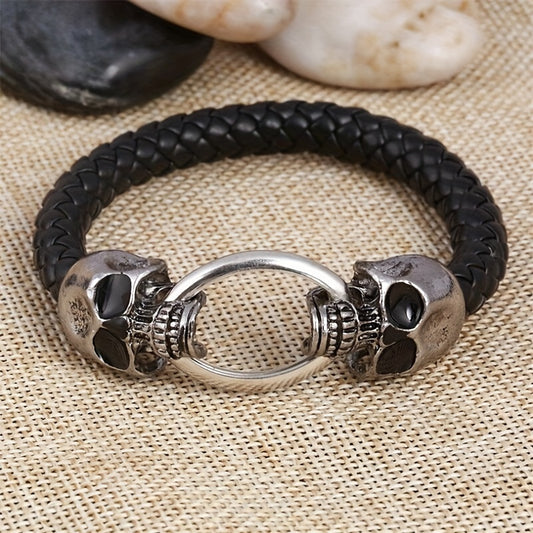 Men's Skull Braided Leather Gothic Bracelet