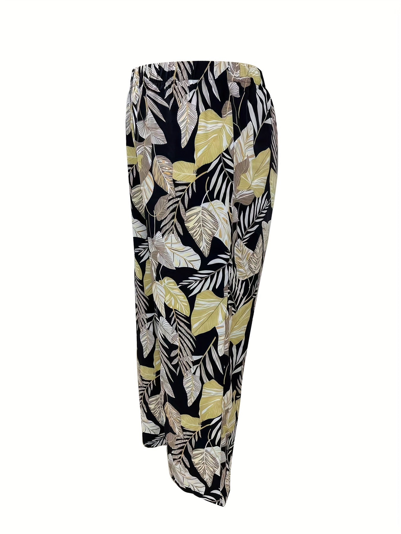 Leaf Print Wide Leg Pants