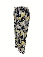  Leaf Print Wide Leg Pants