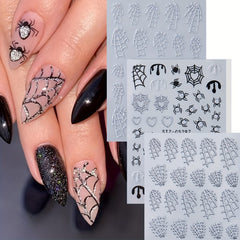 Silver Glitter Spider Web Nail Stickers - Halloween Y2K Manicure Decor