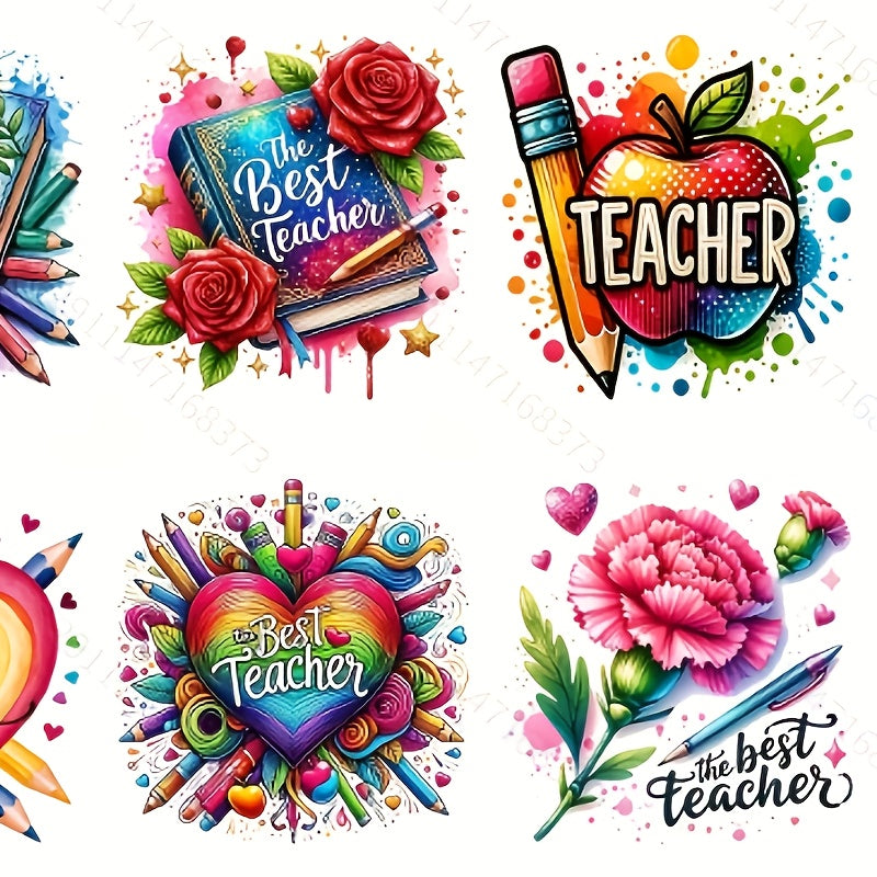 12pcs Teacher Themed Mug Stickers UV DTF High Adhesion Waterproof Decals