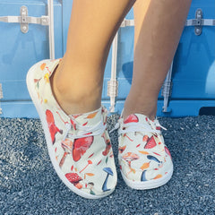 Women's Mushrooms Pattern Flat Shoes Lace Up Round Toe Slip On Canvas Shoes