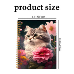 Charming Cat & Pink Flowers Notebook - 50 Pages