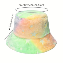 Colorful Fluffy Furry Bucket Hat Winter Warm Faux Fur Fisherman Cap