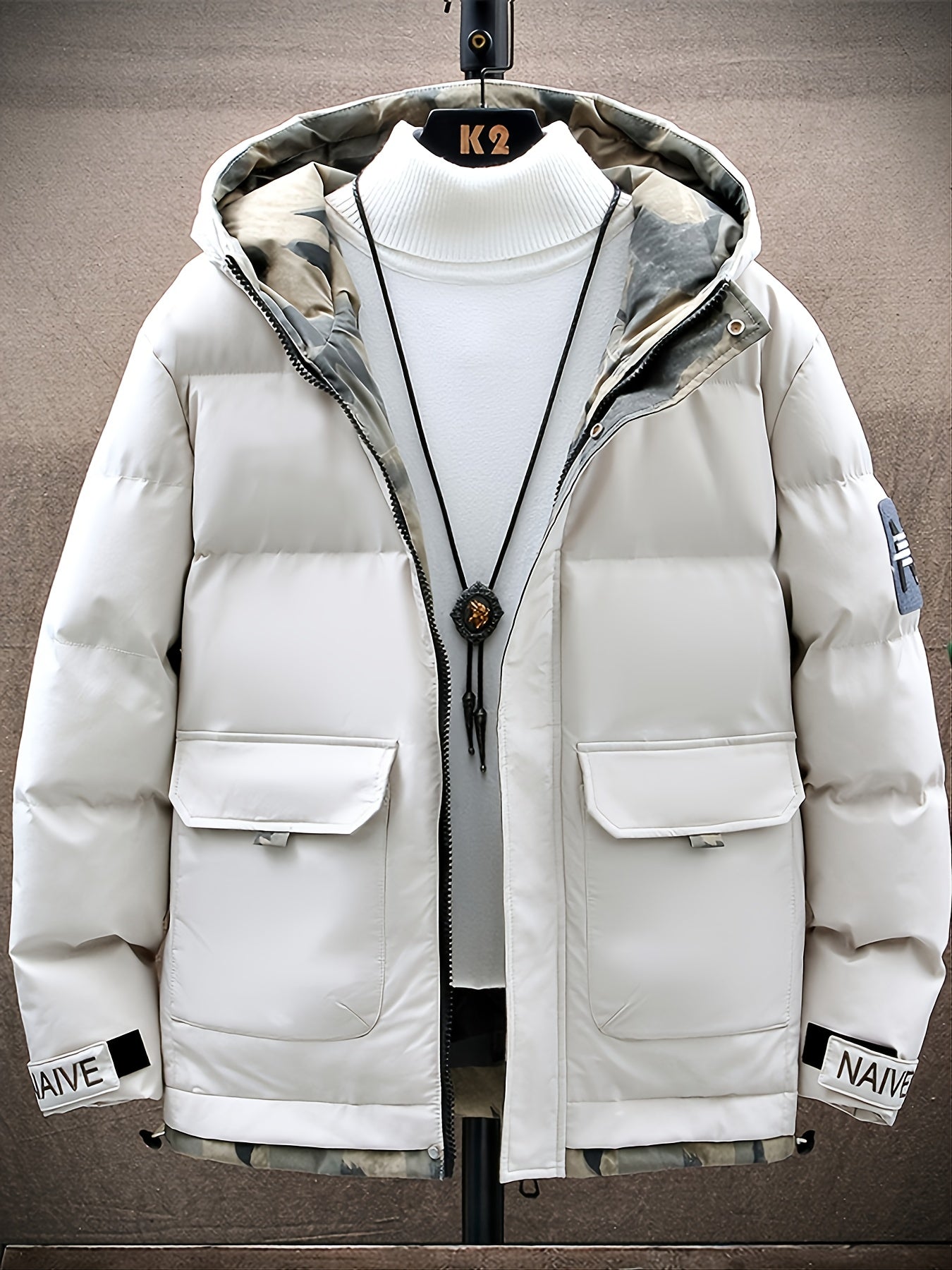 Men's Casual Fleece Hooded Jacket Camo Lining Winter Outwear