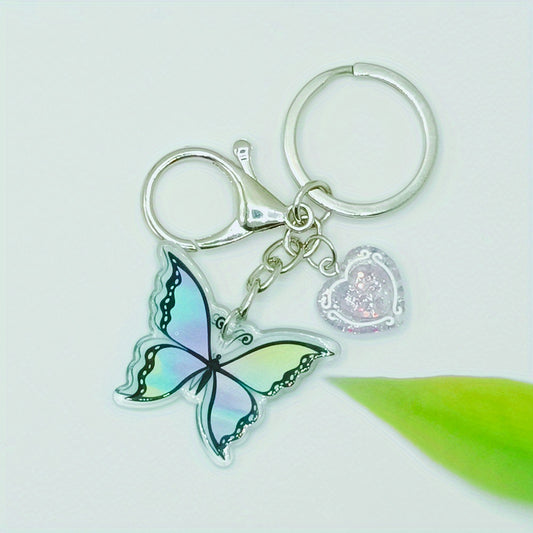 Girls Butterfly Keychain Sequin Heart Key Ring