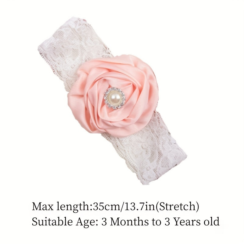 Lace Pearl Crystal Flower Headband for Baby Girls