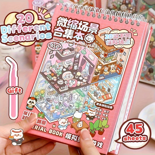 45pcs 3D Diorama Kit with Tweezers Various Styles Stickers for Scrapbooking
