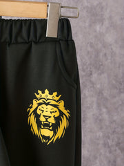 Boy's Lion Crown Pattern 2pcs Sweatshirt & Sweatpants Set