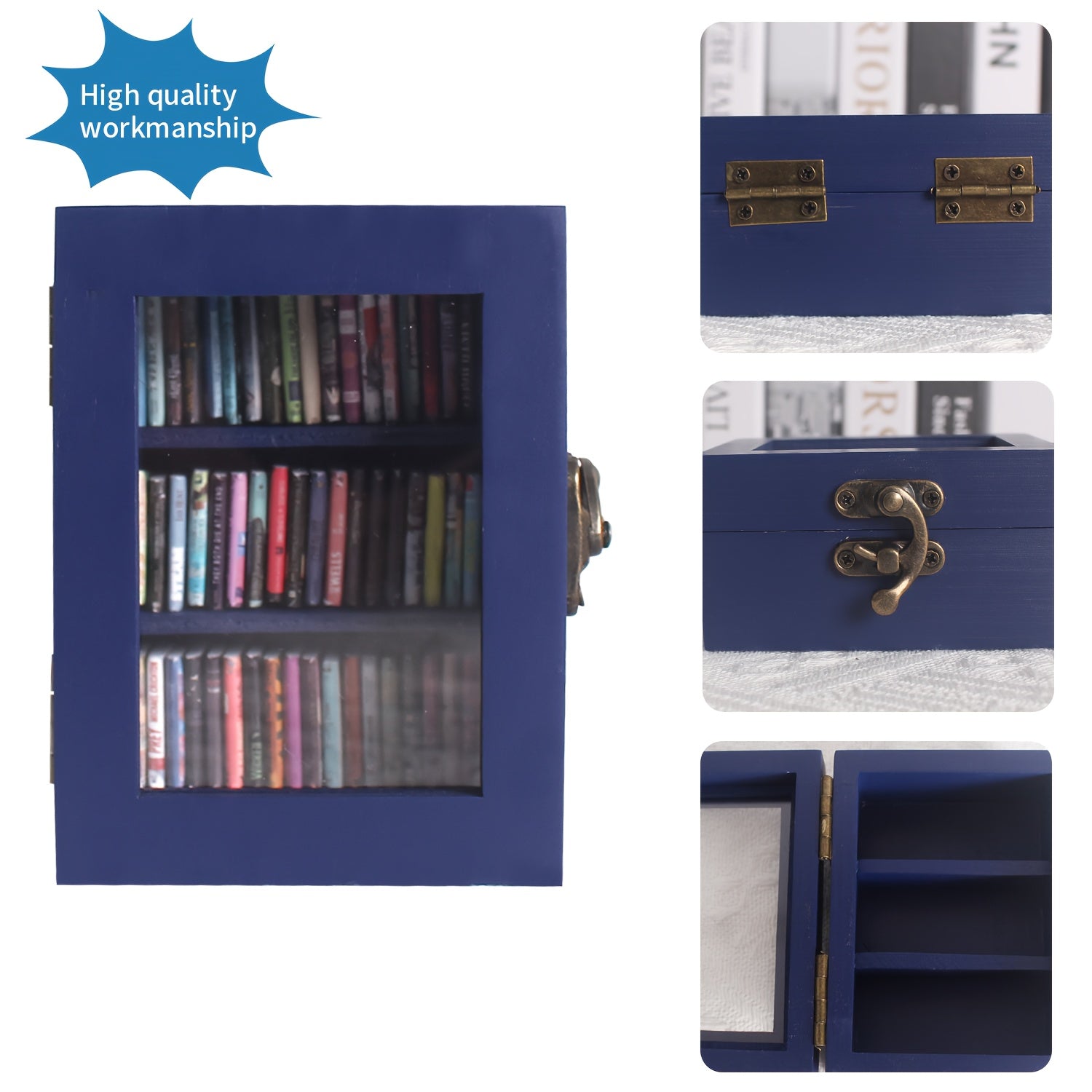 60pcs Tiny Wooden Books Set with Mini Bookshelf, Anxiety Relief Fidget Toy