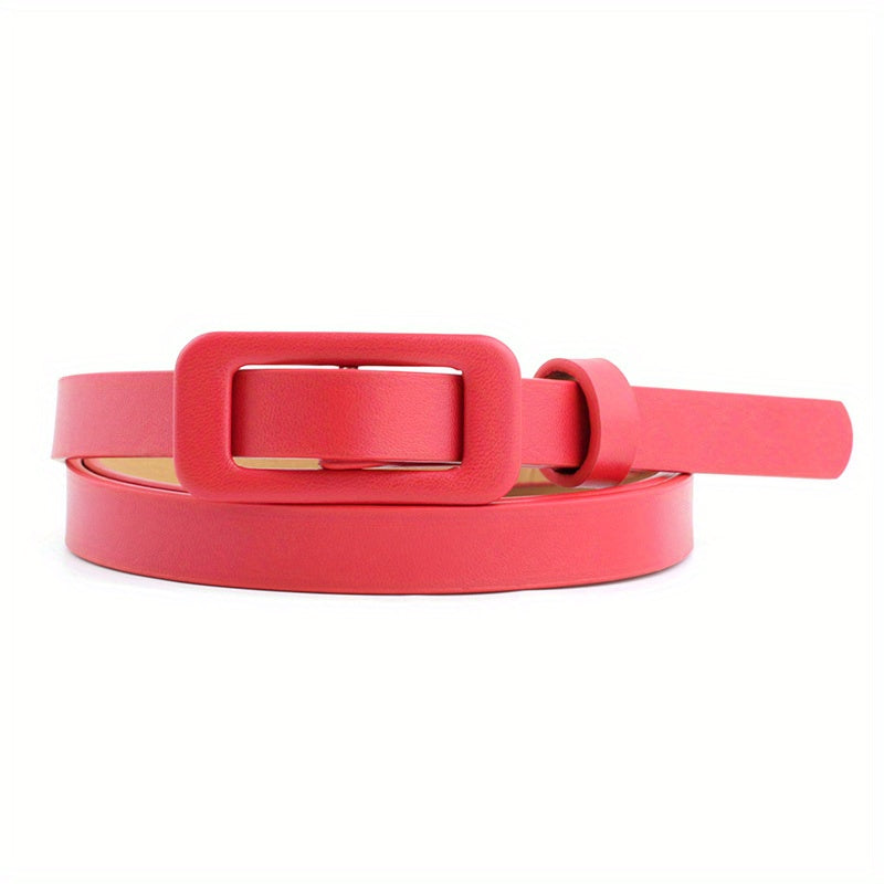 Candy PU Leather Belt Thin Casual Women Rectangular Buckle Belts