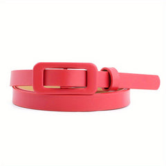 Candy PU Leather Belt Thin Casual Women Rectangular Buckle Belts