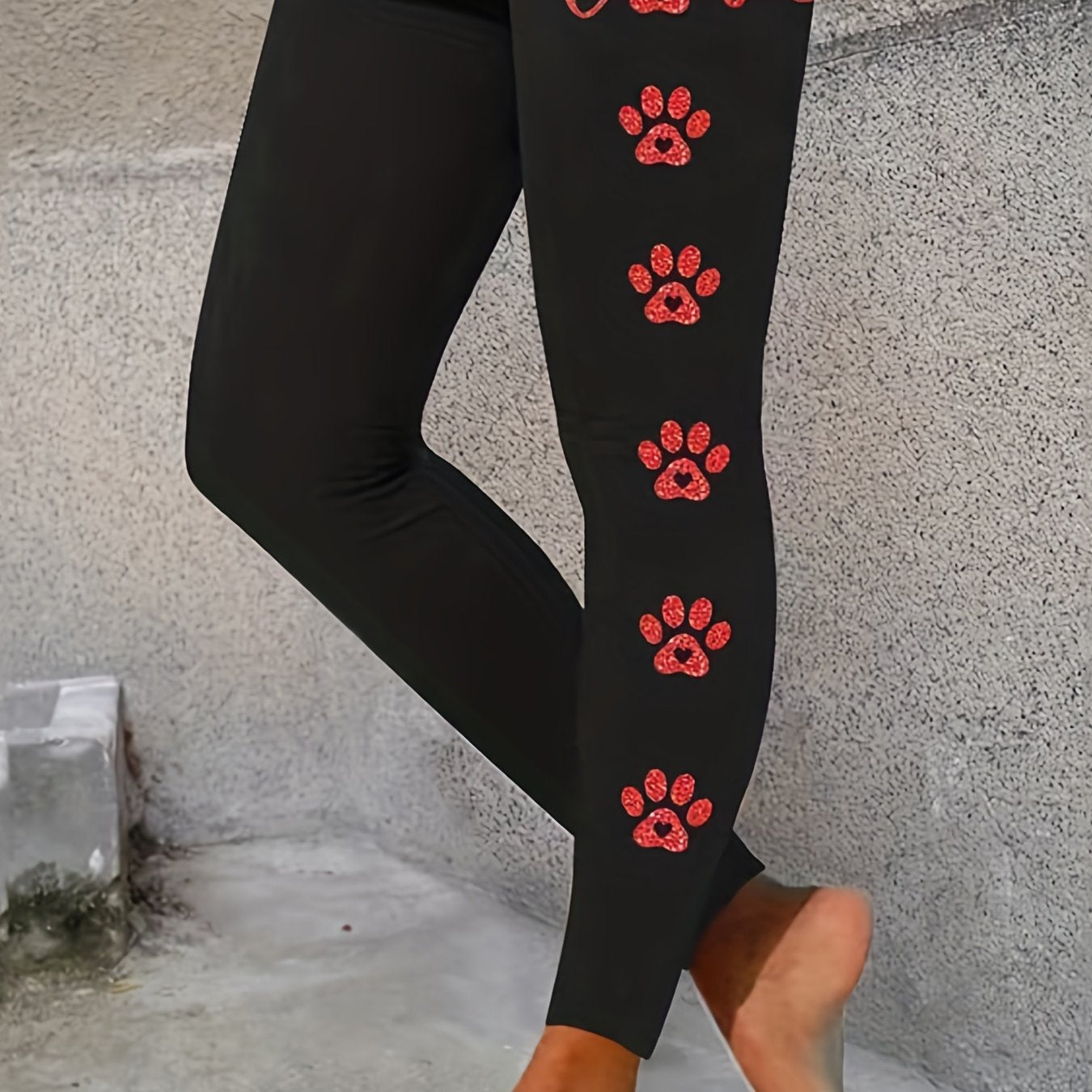 Women's Plus Paw & Letter Print Skinny Yogo Pants