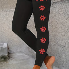 Women's Plus Paw & Letter Print Skinny Yogo Pants
