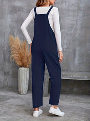 Solid Knot Strap Overall Jumpsuit with Pockets