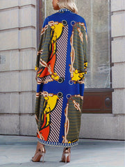  Chevron Chain Print V Neck Maxi Kaftan Cover Up Dress