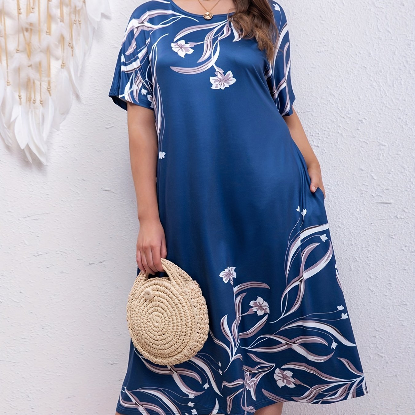  Floral Print Midi Dress with Pockets