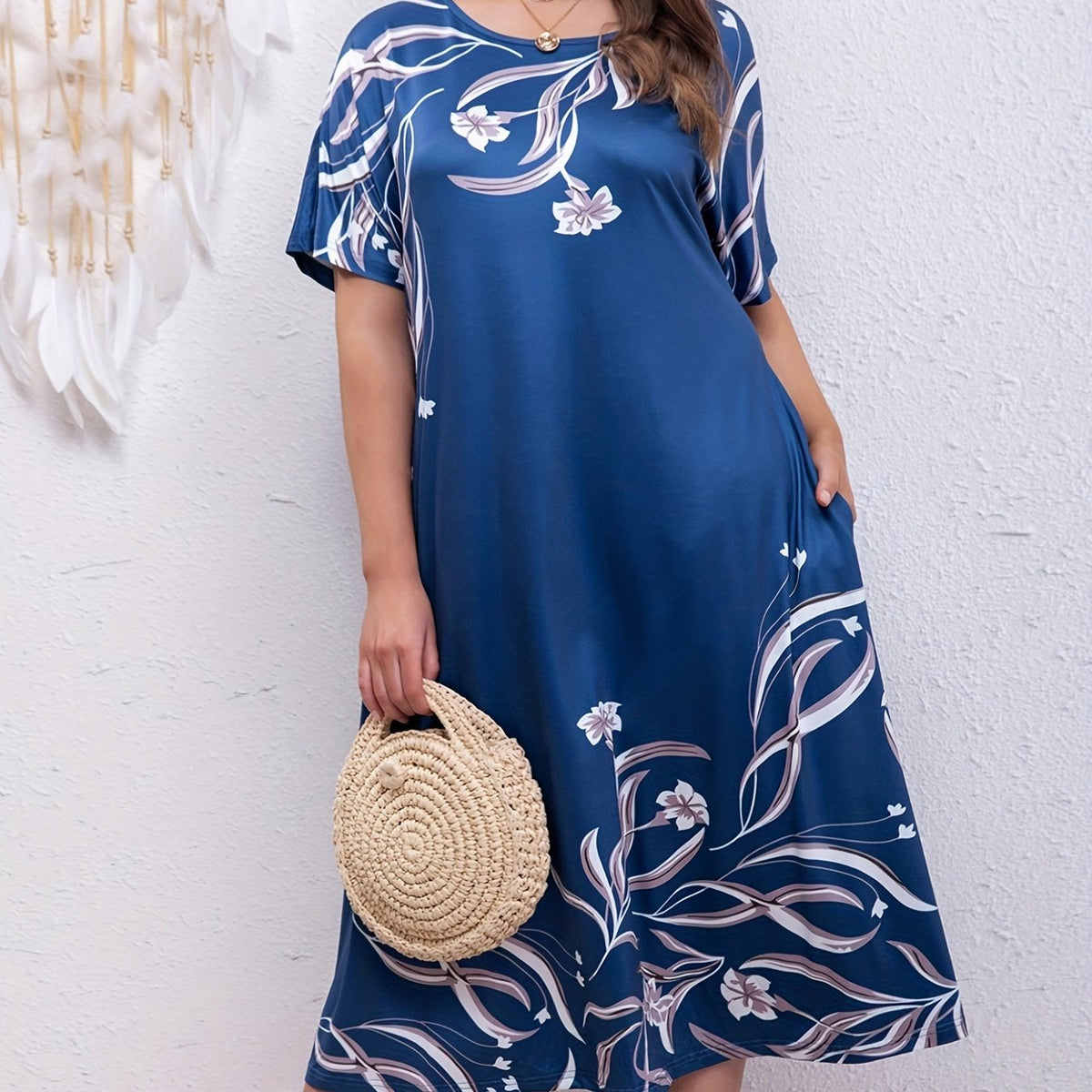  Floral Print Midi Dress with Pockets