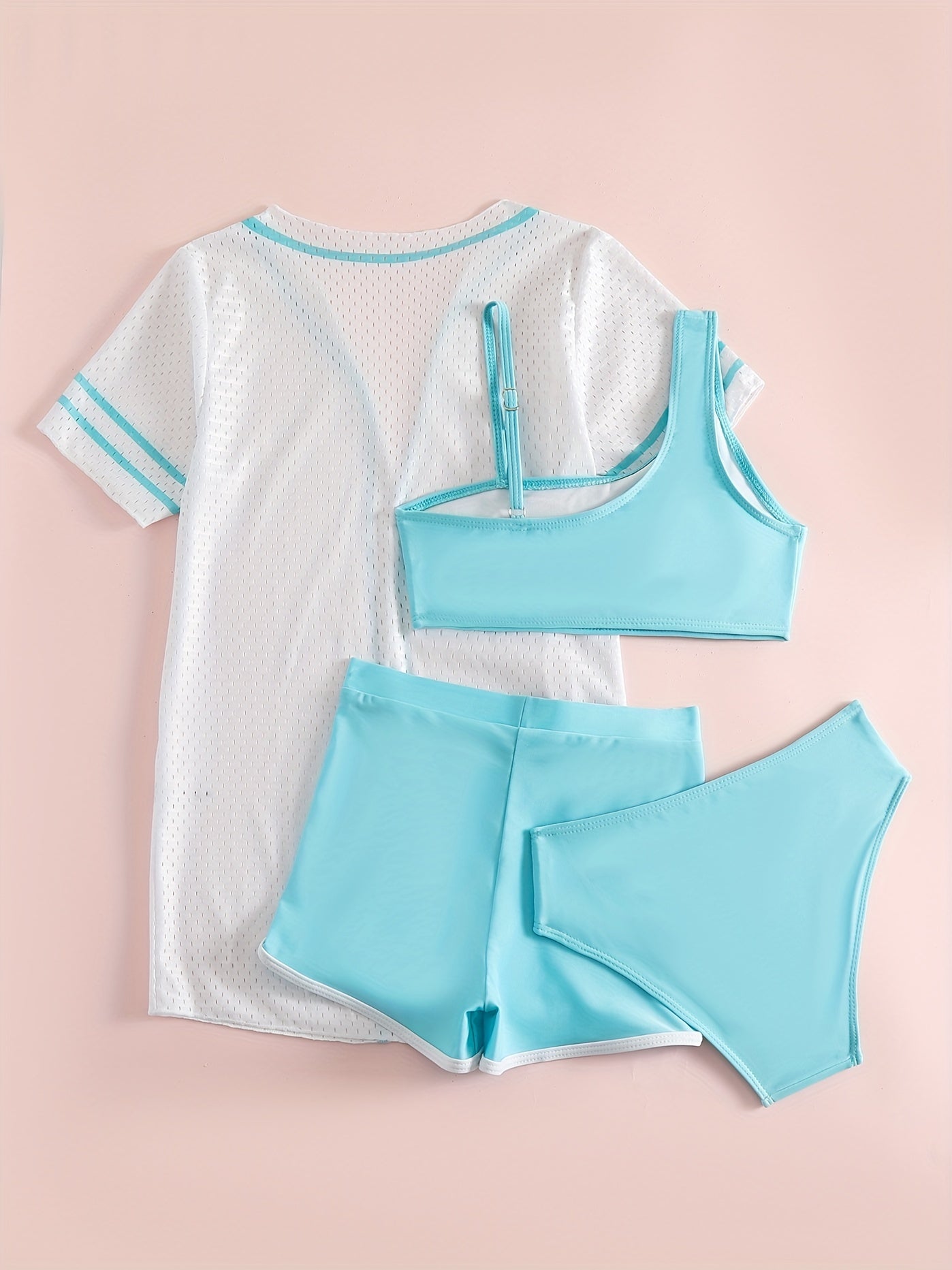 Girls Bikini Swimsuit 4pcs Set Cami Top, Shorts, Briefs & Cardigan