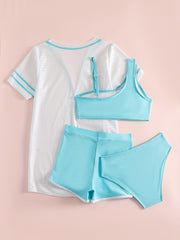 Girls Bikini Swimsuit 4pcs Set Cami Top, Shorts, Briefs & Cardigan