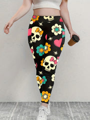  Halloween Leggings Women's Plus Funny Skull Print