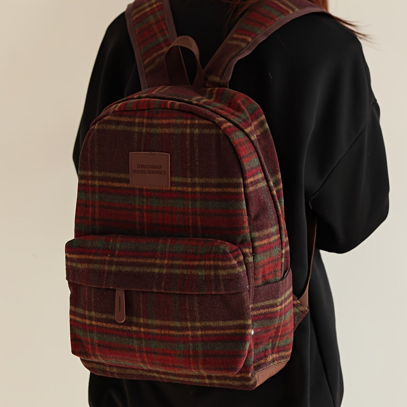 Checkered Junior High School Schoolbag Girls College Students Backpack