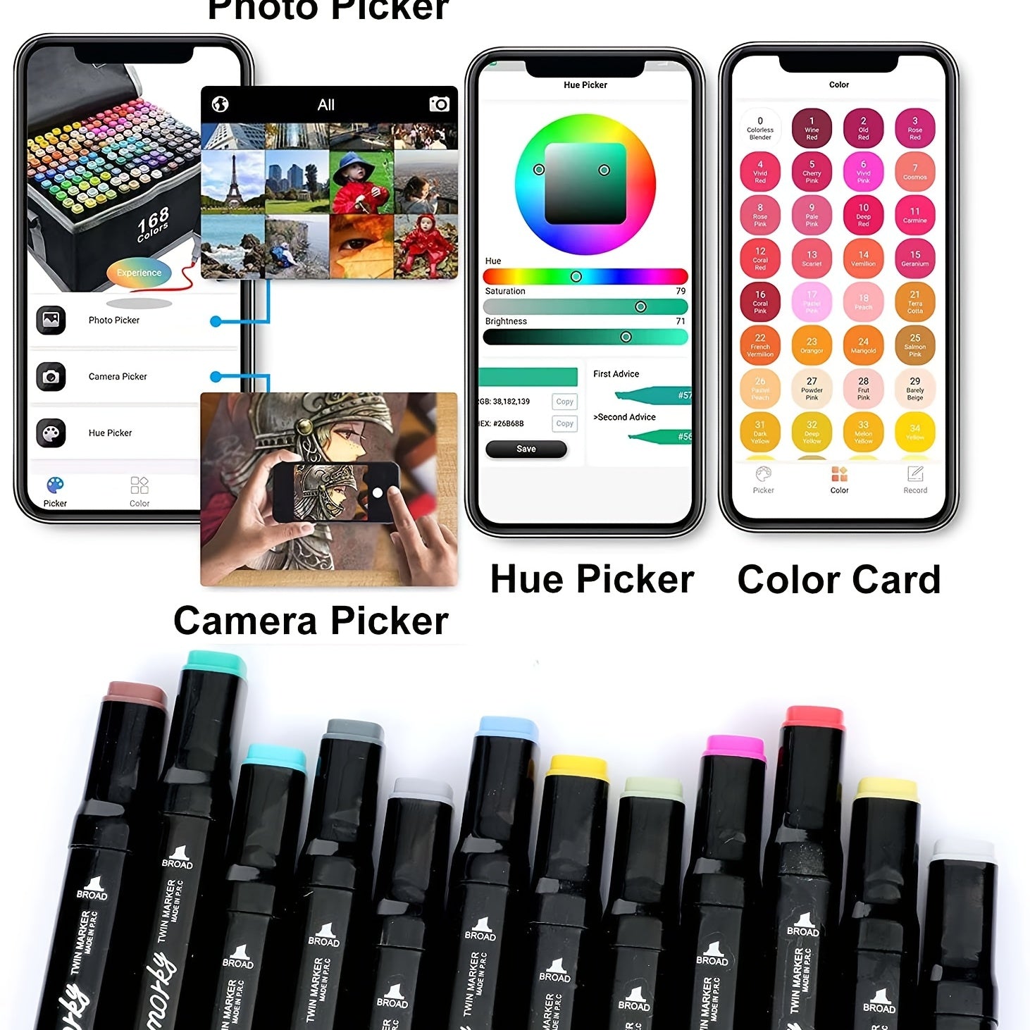 168 Dual Tip Art Markers Set with Blender Marker