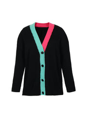  Colorblock Long Sleeve Button Up Cardigan