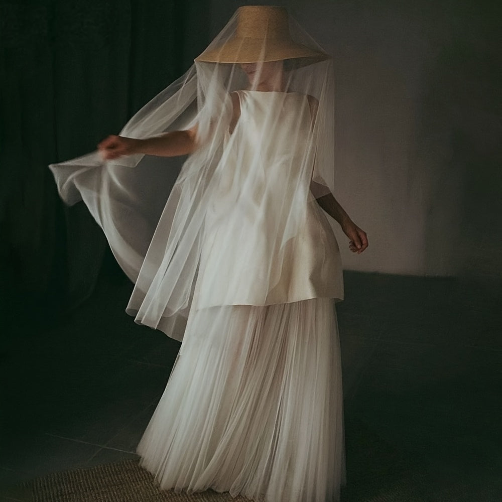 Single Layer Nude Bridal Veil Soft Polyester with Comb