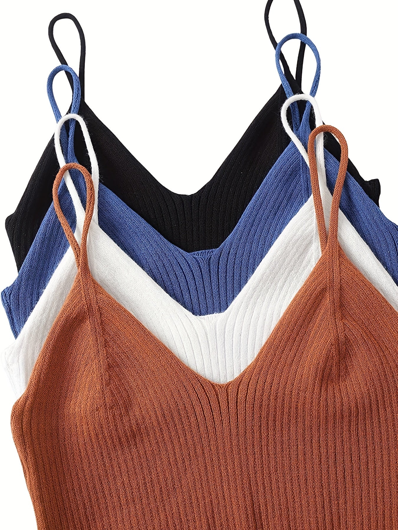 Ribbed Solid Cami Top 4 Pack Sexy V Neck Sleeveless Women's Clothing