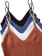 Ribbed Solid Cami Top 4 Pack Sexy V Neck Sleeveless Women's Clothing
