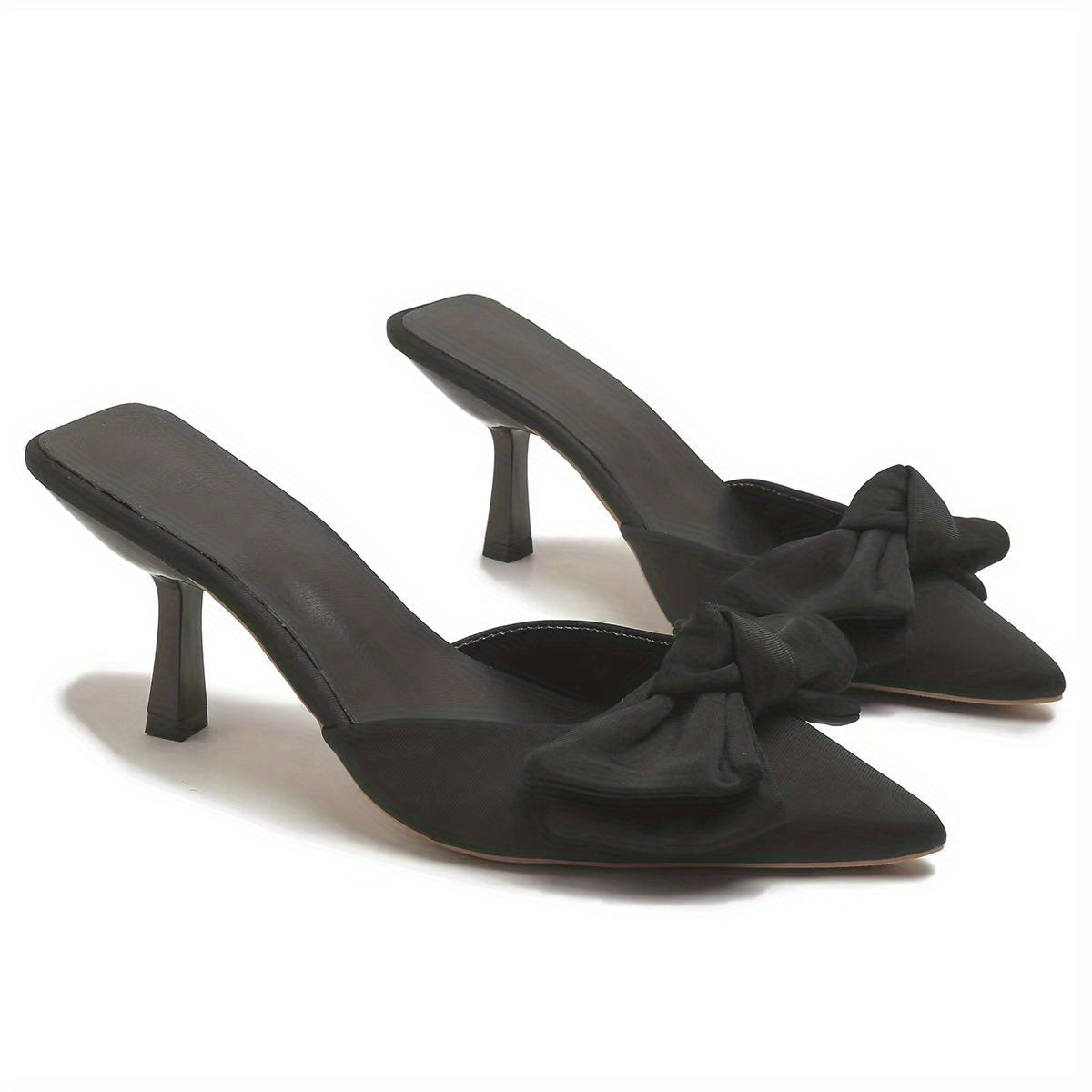Women's Bowknot Kitten Heels Satin Mule Sandals