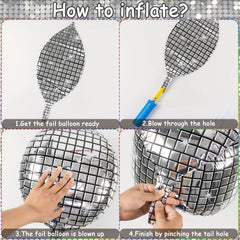 4D Large Silver Disco Balloons for Outdoor Party Decorations