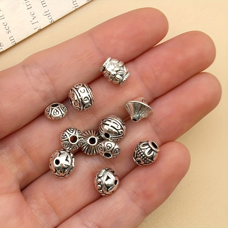 50pcs Antique Silvery Pattern Alloy Spacer Beads for DIY Jewelry Making
