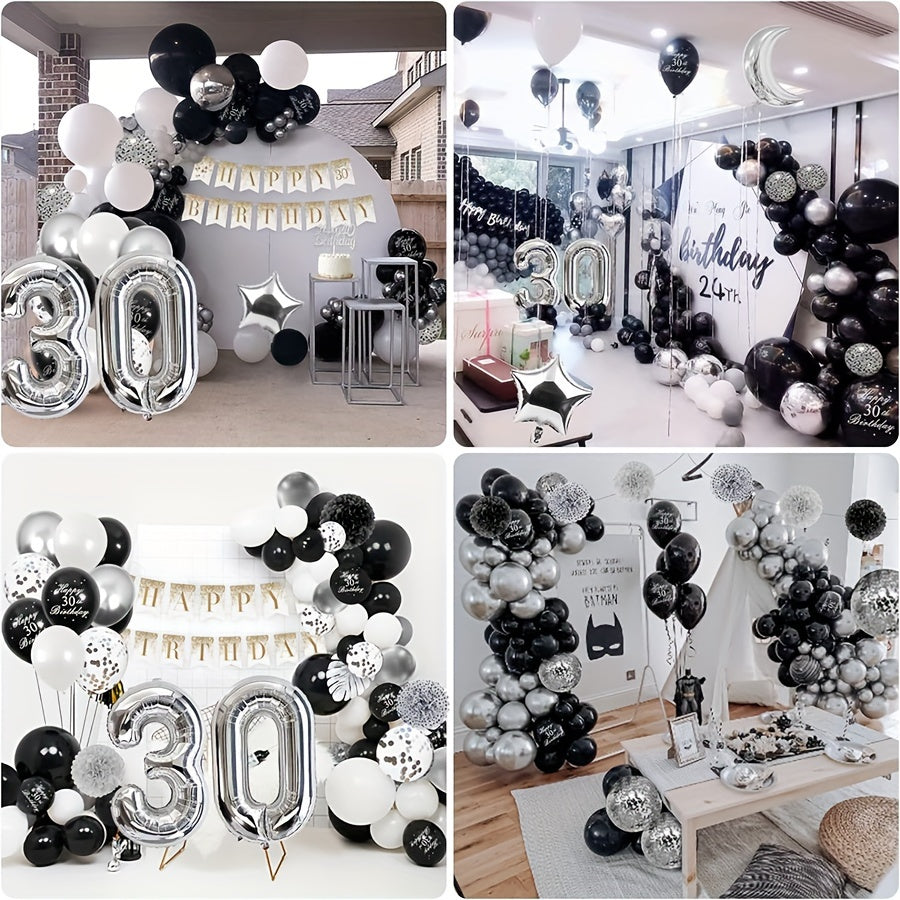 30th Birthday Silver Flower Wreath Balloon & Confetti Decoration