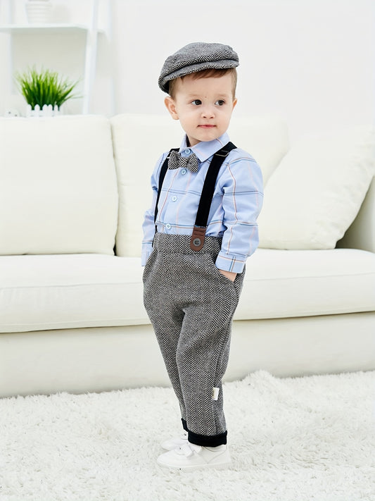 Baby Boys Gentleman Outfits Long Sleeve Bowtie Shirts Suspender Pants Set