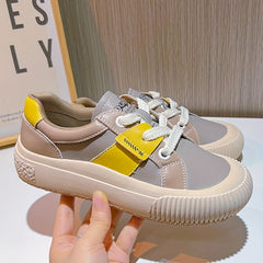 Women's Retro Block Faux Leather Sneakers Lace Up Sport Shoes