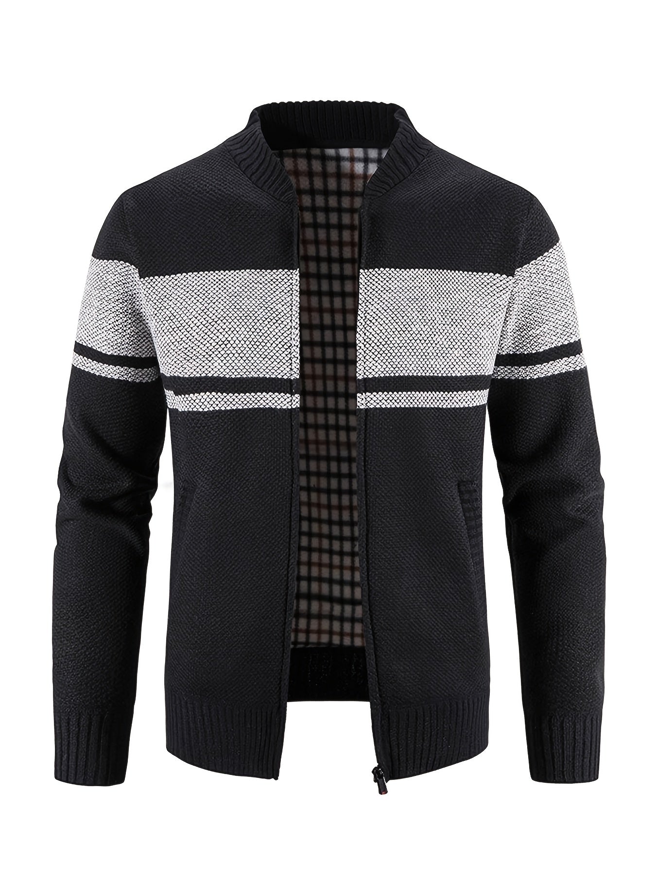 Men's Cable Knit Turtleneck Sweater Full Zip Jacket