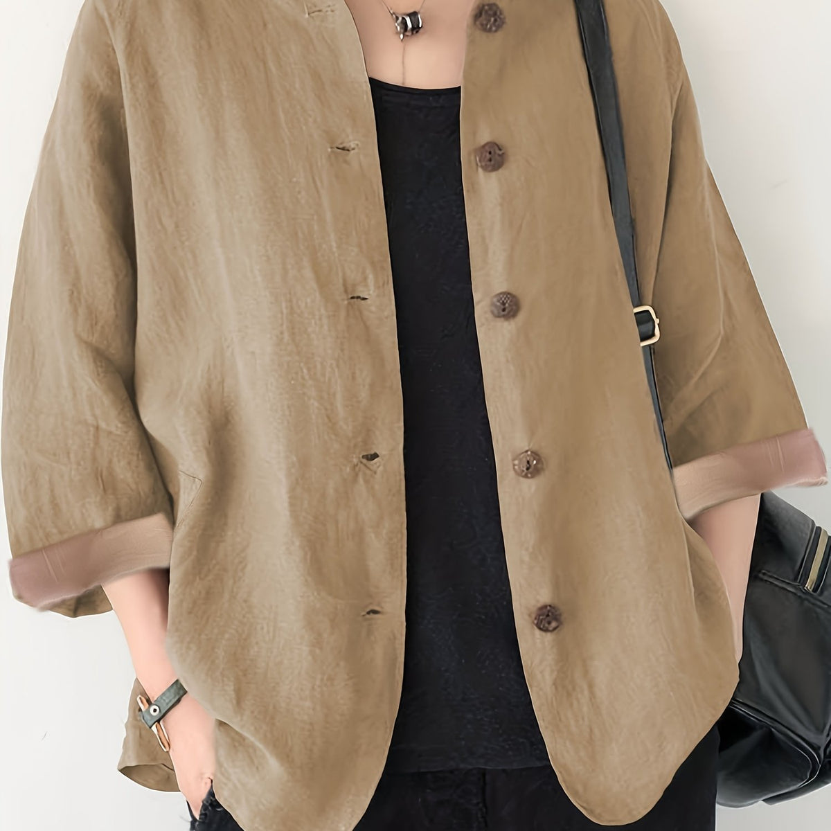 Button Front Long Sleeve Jacket Women's Outerwear