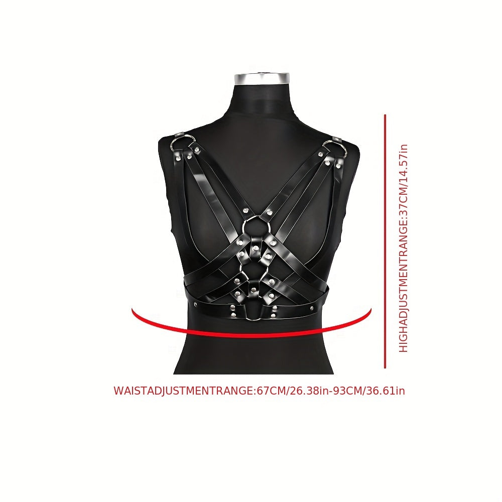 Adjustable Punk Waist Belt Harness Gothic Hollow PU Leather Body Chest