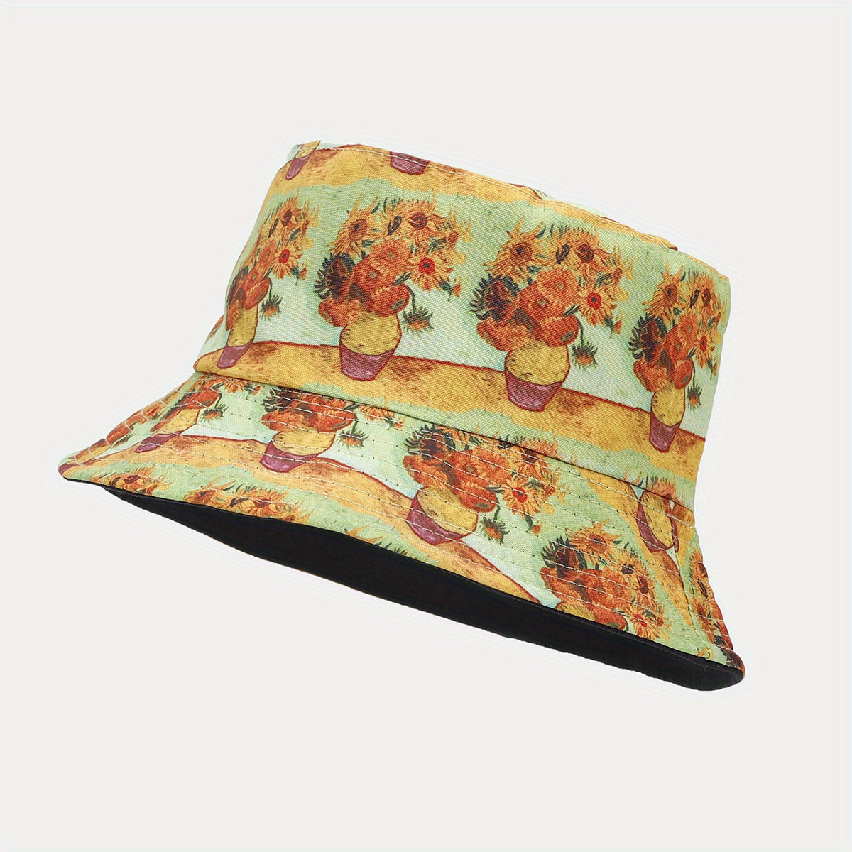 Sunflower Patterns Fishermans Hat Double Sided Outdoor Sun Protection