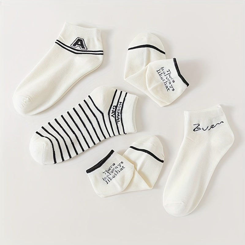 8 Pairs Letter & Stripe Print Socks for Women