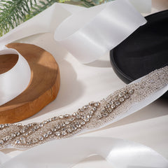 Curved Rhinestone Ribbon Belt for Wedding Bridal